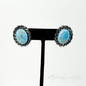 Vintage Turqoise Bead Plate with Silver Rope Rim Earrings